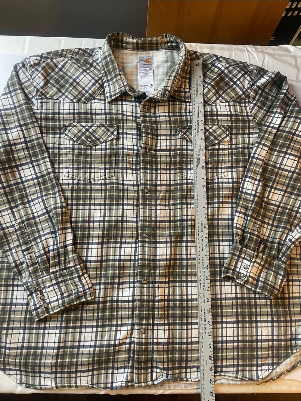 Carhartt FR Flame Resistant Plaid Western Snap Shirt 4XL Regular Moss Green